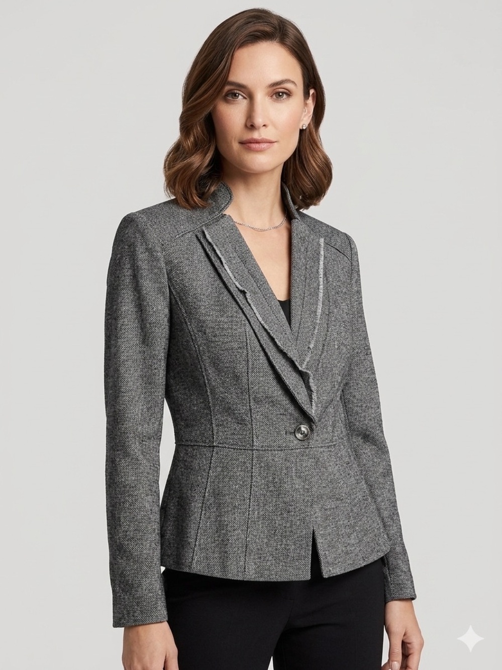 White House Black Market Grey Peplum Blazer Jacket Raw Edge Size 4 - Picture 1 of 11